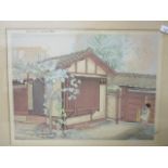 Marguerite Gifford - a Japanese coloured print entitled Doshisa Tokiwai Mo, 12" x 9", framed, M