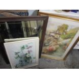 Mixed pictures to include an Edward Gregory, Boulters lock print, an advertising mirror and a