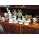 Three hunting jugs, vintage ceramics to include a Sylvac beetroot pot with lid, a pair of English