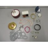 Costume jewellery to include a pair of Christian Dior earrings, a 9ct gold locket and chain, coral