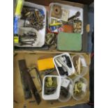 A mixed lot of door furniture, antique keys, spanners, one marked Raleigh, and other items