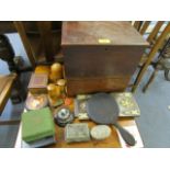 A selection of Victorian and later boxes to include a Tartan Ware needle case, Mauchline ware, a