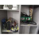 Mixed household items to include petrol cans, a bike lock, an extension lead and other items
