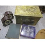 A mixed lot to include a cool bucket, boxed glassware, two clocks and a book entitled The Garden,