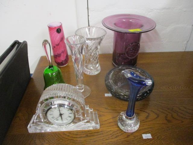 Glassware to include a Waterford clock, a Mtarfa vase, a white friars dish and other items