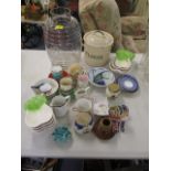 A mixed lot of ceramics to include rice spoons, vegetable dishes, a glass spirit barrel and other