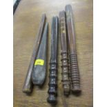 Five wooden truncheons to include a Georgian and Berkshire special constabulary examples