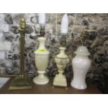 Mixed table lamps to include a marble example in the form of a twin handled vase