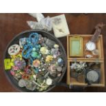 A group of costume jewellery, coins, a gilt metal photograph frame and other items to include an