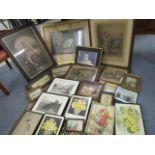 A quantity of mixed framed and glazed prints to include two after Hall Thorpe