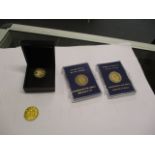 Three 9ct gold commemorative tokens to include Queen Elizabeth & Prince Philip 1977 Silver Jubilee