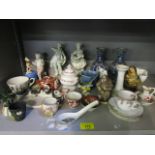 Mixed ceramics to include a 19th century miniature toy wash bowl and jug, a pair of German