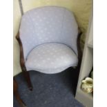 A Victorian mahogany framed bedroom chair with pale blue upholstery