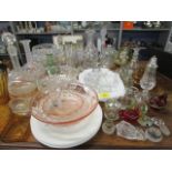 A selection of glassware to include a signed Murano glass model of a bird