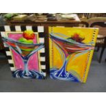 Madison Latimer - 'Orange Martini' and 'Pink Martini' acrylic on canvas, each 36"h x 24"w