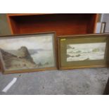 W H Dyer - a coastal scene, and Ernest Stuart - a coastal scene, both watercolours, framed and