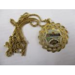 A yellow metal fine chain and pendants with enameled decoration 16.5g