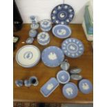 Wedgwood Blue Jasper stoneware to include Christmas plates, lighters, condiments, dishes, a