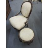 A Victorian mahogany framed bedroom chair and a 1930s footstool