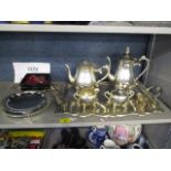 A mixed lot of silver plate to include a four-piece tea/ coffee service, trays and other items