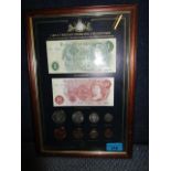 A framed and glazed Great Britain Sterling Collection of pre-decimal currency and Coins of the Realm