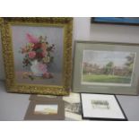 Mixed pictures to include watercolours signed D H Pinder, a still life, signed print and others