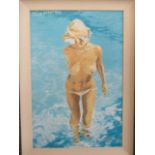 Rolf Harris - a portrait of a woman coming out of a swimming pool, limited edition print