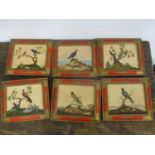 Oriental School - a set of six studies of birds on branches, oil on panel, framed