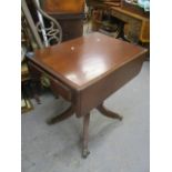 A 19th century mahogany Pembroke table having a single inset drawer and four splayed legs, 29" h x