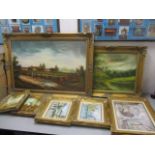 Mixed oil on canvas paintings to include one depicting a river landscape signed Fullmen, 23 1/2" x