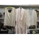 A vintage silk pale pink dressing gown, a beaded evening top and a vintage lace and chiffon blouse