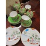 A Japanese part teaset and two pictorial plates