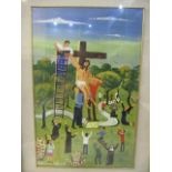 Udo Toniato - oil on board depicting the Crucifixion, 18 1/2" x 12", framed