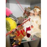 A collection of soft toys and collectors dolls to include a Merrythought Bulmers parrot, Harrods