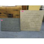 Two Buckingham County Council commemorative stone plaques circa 1970, one for the Murals at Montem