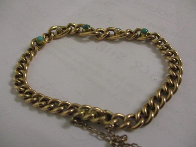 A 15ct gold pearl and turquoise bracelet