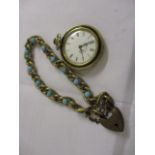 A turquoise inset gold plate bracelet, together with a Depraz fob watch