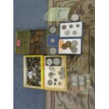 A selection of coinage, British and foreign to include George V sixpences, commemorative coins, 1887