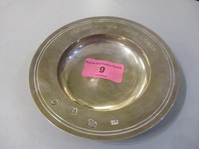 A reproduction silver Armorial dish/Tudor bowl, 112g