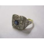 An Art Deco style 18ct gold sapphire and diamond ring