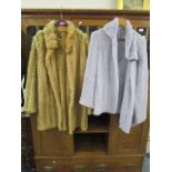 A Pollack Furs woven rabbit fur lilac/grey jacket and an SPI woven rabbit brown jacket, size medium