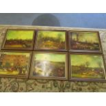 A set of six limited edition horse racing oileographs, 12" x 16 1/2", framed