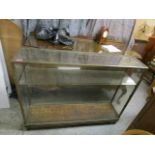 An early 20th century brass bound and walnut display cabinet, internal glass shelves and parquetry