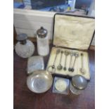 Mixed silver items to include a cigarette case and dressing table jar