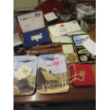 Mainly aviation related collectibles to include a Concord silver ingot cased, picture plates,