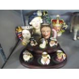 Royal Doulton character jugs to include a set of six miniature collections of kings and queens on