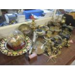 A mixed lot of mainly metal ware to include Middle Eastern brass dishes and other items