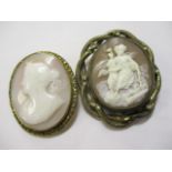 Two cameo brooches to include a 19th century swivel brooch in a gilt setting