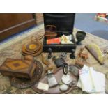 A mixed lot to include a Victorian leather clad Austin Manufactures box containing various artist