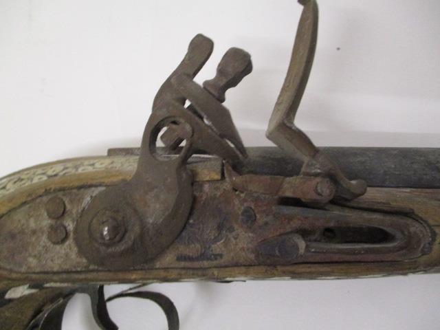 A 20th century bone inlaid Turkish Flintlock action pistol decorated with animals and floral motifs, - Image 3 of 6